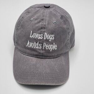 Loves Dogs Avoids People Embroidered Gray Adjustable Baseball Cap
